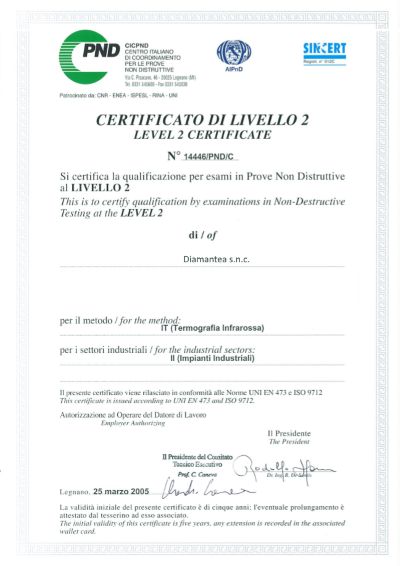 Certificato Diagnostica Termografica